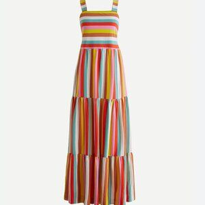 J. Crew Maxi Dress in Rainbow Stripe Tiered Coloful Pockets Preppy Girly Sz S